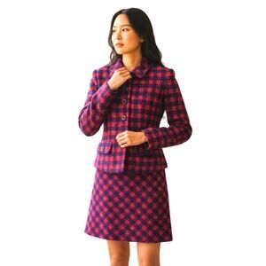 Philosophy di Alberta Ferretti Tweed Plaid Skirt Suit Womens 8 Wool Blend Luxury